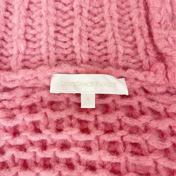 LoveShackFancy Leyland Chunky Cable Knit Turtleneck Sweater in Pink Rose Small - Picture 6 of 10